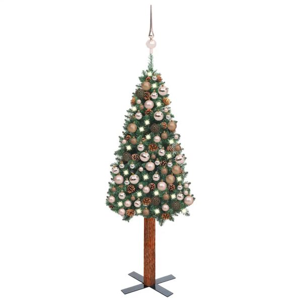 Árvore de Natal fina pré-iluminada com bolas 150 cm PVC verde