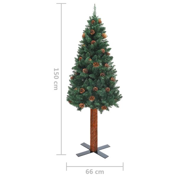 Árvore de Natal fina pré-iluminada com bolas 150 cm PVC verde - Image 11