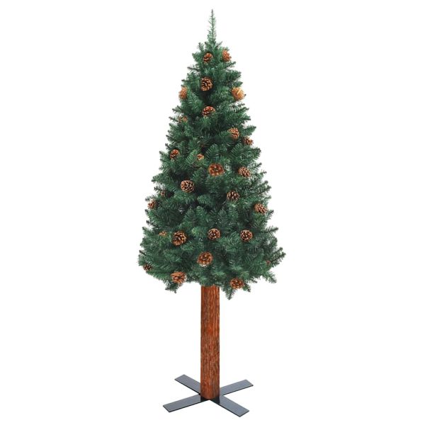 Árvore de Natal fina pré-iluminada com bolas 150 cm PVC verde - Image 3