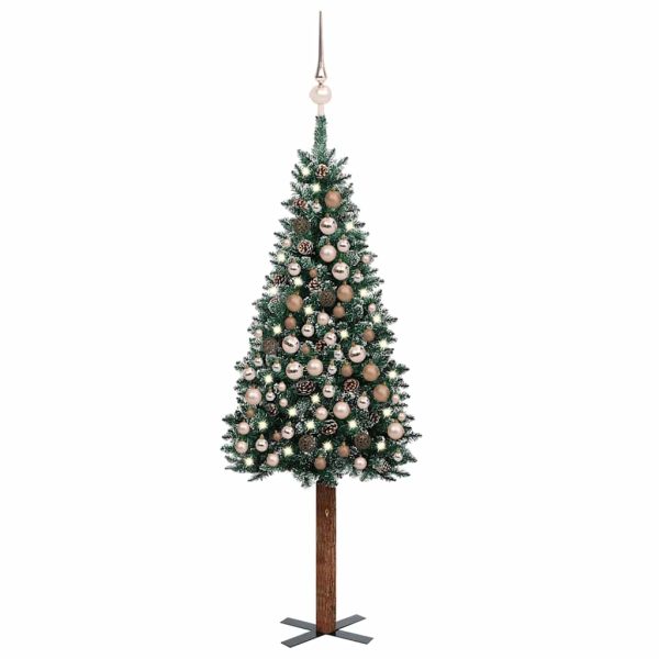 Árvore de Natal fina pré-iluminada com bolas 210 cm verde