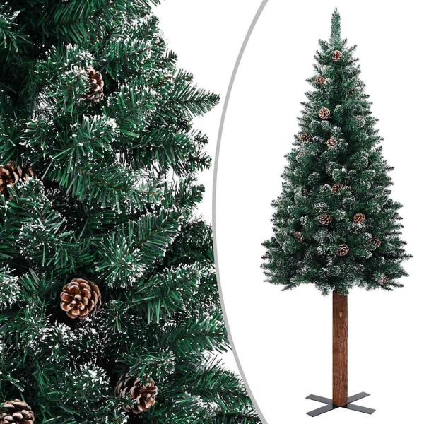 Árvore de Natal fina pré-iluminada com bolas 210 cm verde - Image 2