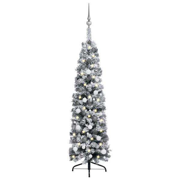 Árvore Natal artificial fina pré-iluminada c/ bolas 150cm verde