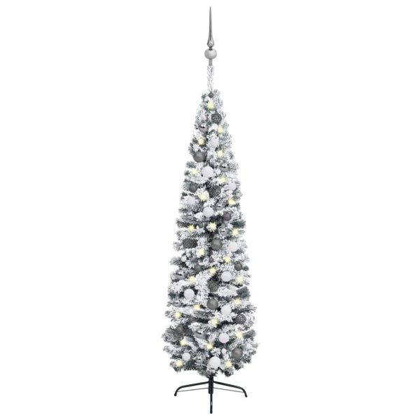 Árvore Natal artificial fina pré-iluminada c/ bolas 240cm verde