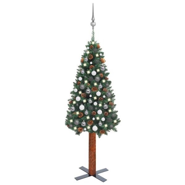 Árvore de Natal fina pré-iluminada com bolas 150 cm PVC verde