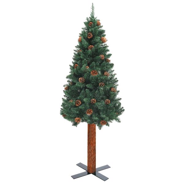 Árvore de Natal fina pré-iluminada com bolas 150 cm PVC verde - Image 2