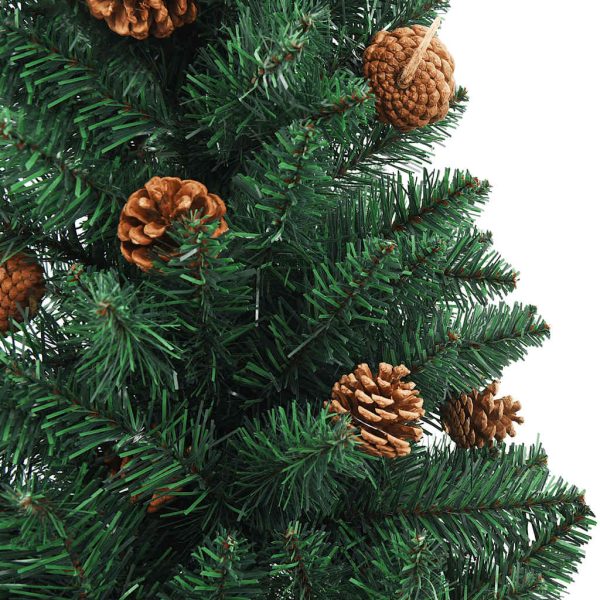 Árvore de Natal fina pré-iluminada com bolas 150 cm PVC verde - Image 3