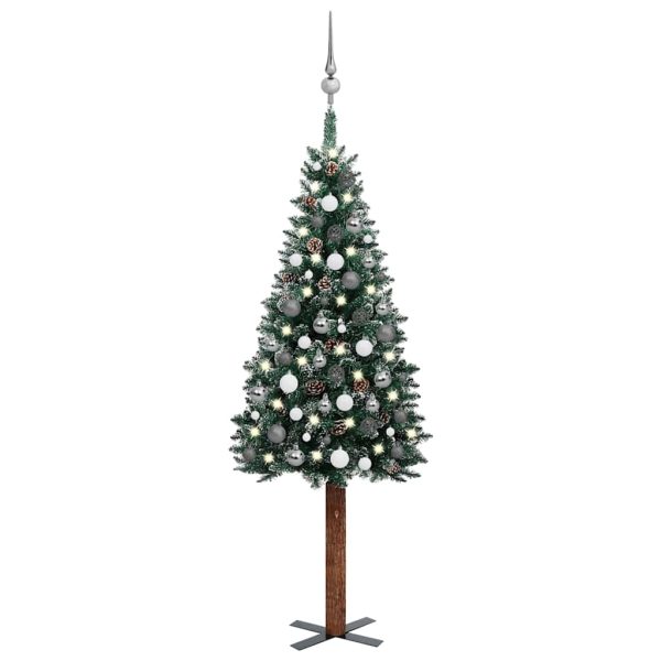 Árvore de Natal fina pré-iluminada com bolas 150 cm verde