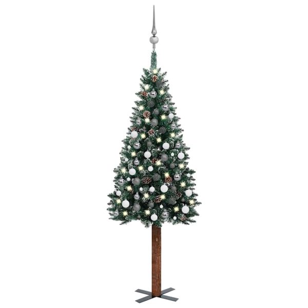 Árvore de Natal fina pré-iluminada com bolas 180 cm verde