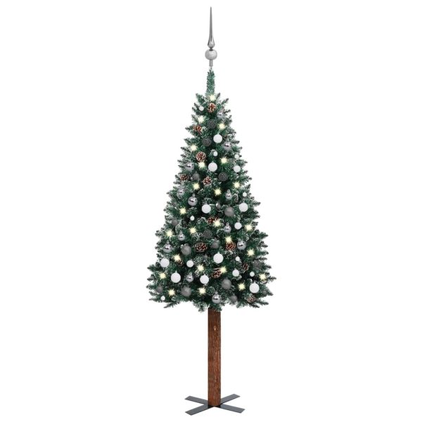 Árvore de Natal fina pré-iluminada com bolas 210 cm verde