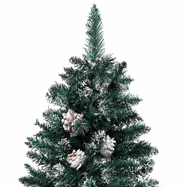 Árvore de Natal fina pré-iluminada com bolas 210 cm verde - Image 4