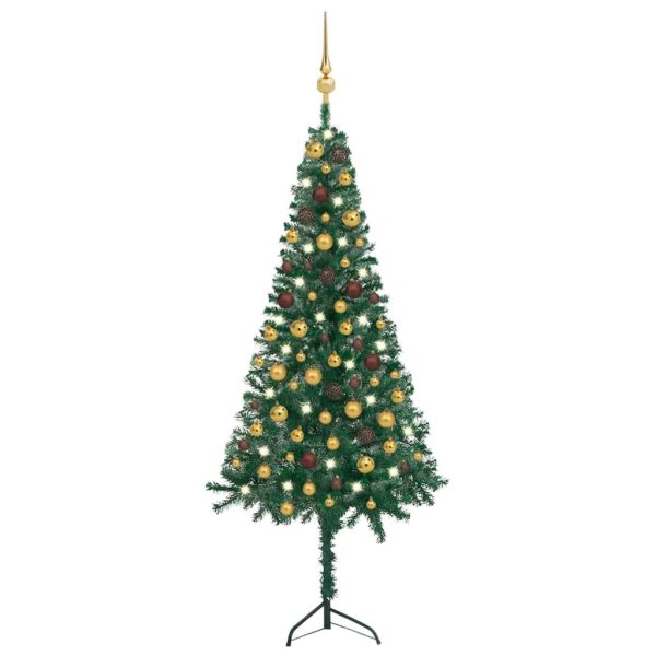 Árvore Natal artif. canto c/ luzes LED/bolas 150 cm PVC verde