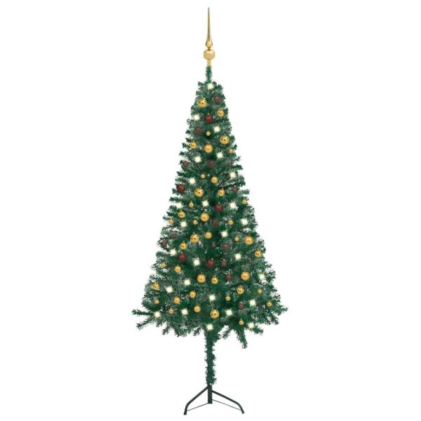 Árvore Natal artif. canto c/ luzes LED/bolas 240 cm PVC verde