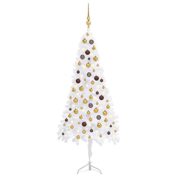 Árvore Natal artif. canto c/ luzes LED/bolas 150 cm PVC branco