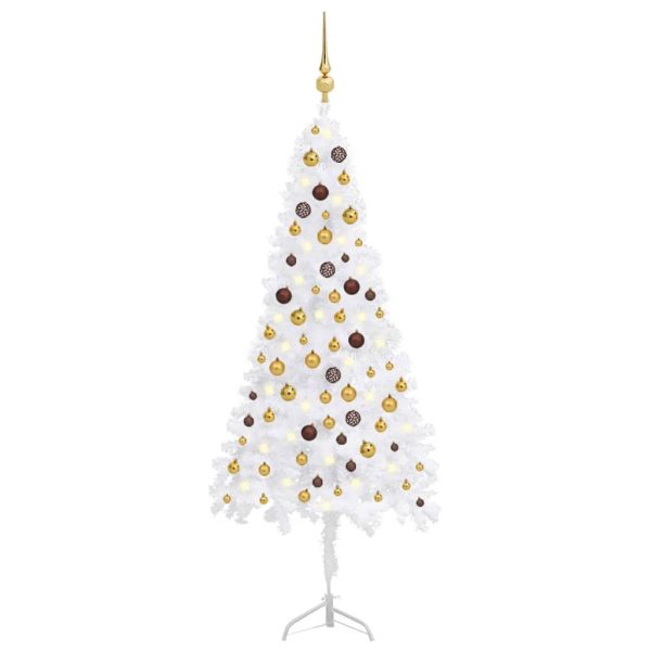 Árvore Natal artif. canto c/ luzes LED/bolas 180 cm PVC branco