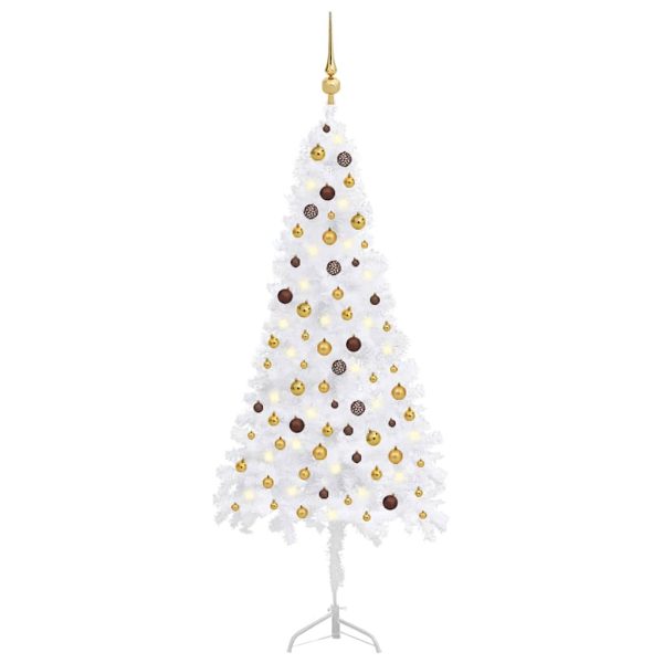 Árvore Natal artif. canto c/ luzes LED/bolas 210 cm PVC branco