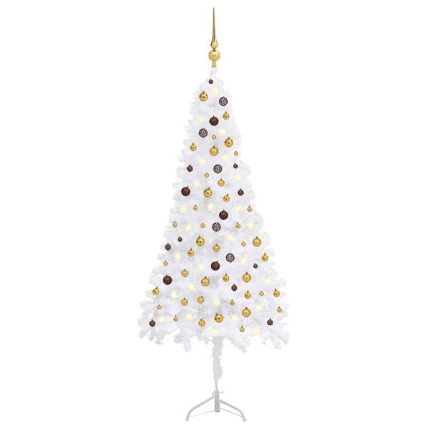 Árvore Natal artif. canto c/ luzes LED/bolas 240 cm PVC branco