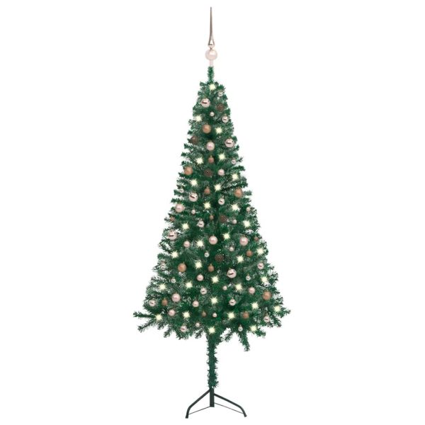 Árvore Natal artif. canto c/ luzes LED/bolas 240 cm PVC verde