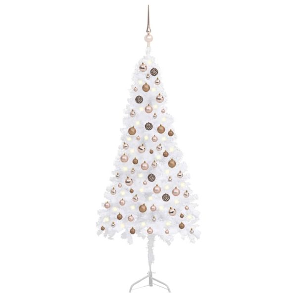 Árvore Natal artif. canto c/ luzes LED/bolas 150 cm PVC branco