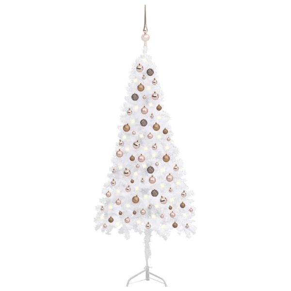 Árvore Natal artif. canto c/ luzes LED/bolas 180 cm PVC branco