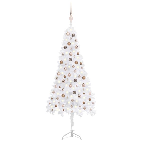 Árvore Natal artif. canto c/ luzes LED/bolas 210 cm PVC branco