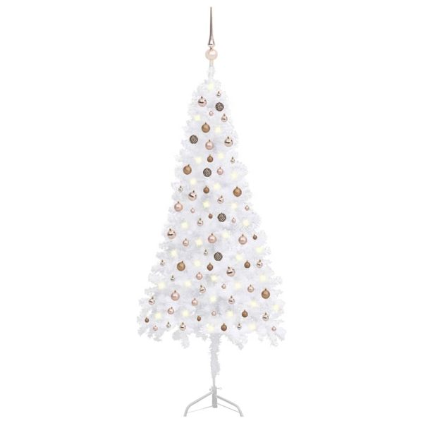 Árvore Natal artif. canto c/ luzes LED/bolas 240 cm PVC branco