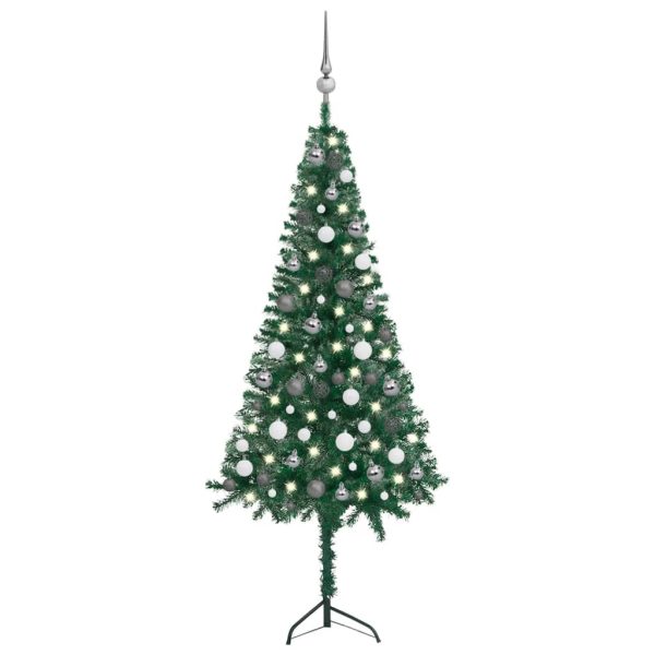 Árvore Natal artif. canto c/ luzes LED/bolas 150 cm PVC verde