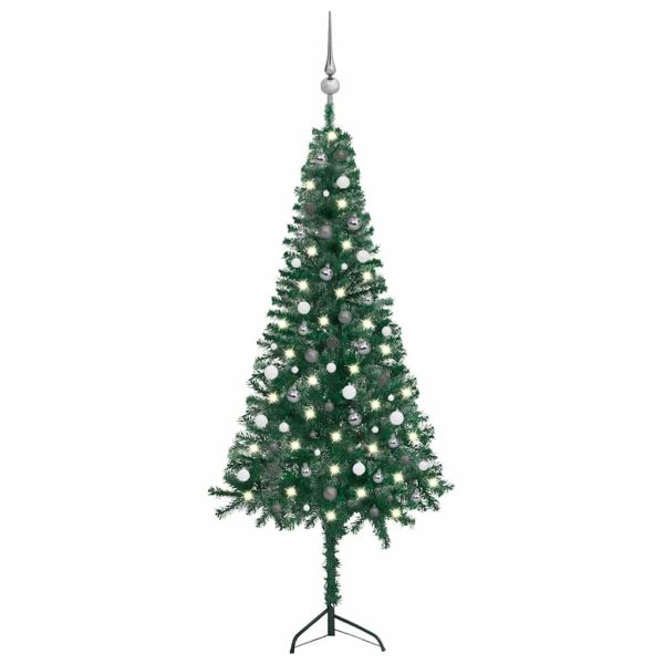 Árvore Natal artif. canto c/ luzes LED/bolas 240 cm PVC verde