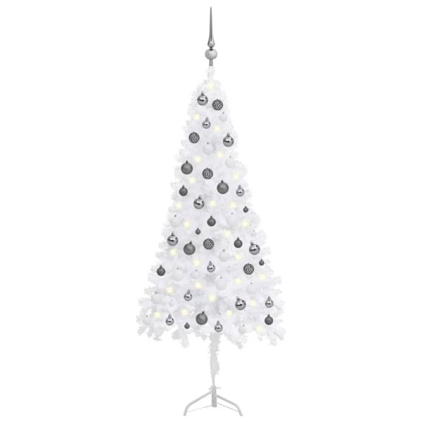 Árvore Natal artif. canto c/ luzes LED/bolas 150 cm PVC branco