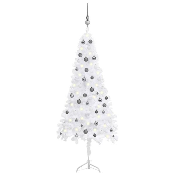 Árvore Natal artif. canto c/ luzes LED/bolas 180 cm PVC branco