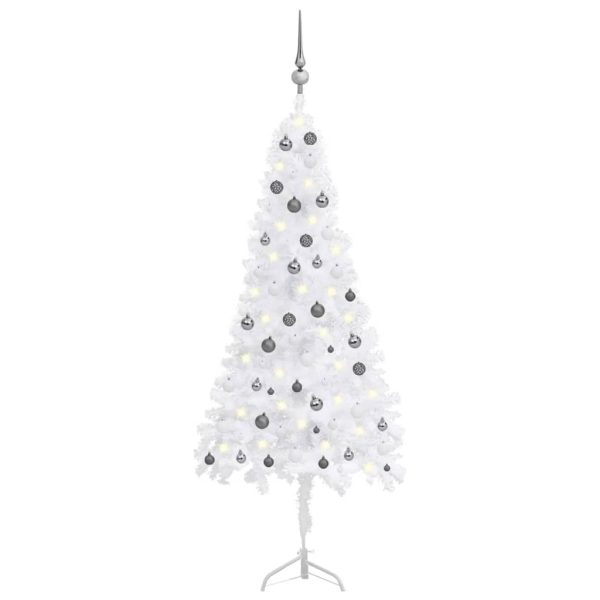 Árvore Natal artif. canto c/ luzes LED/bolas 210 cm PVC branco