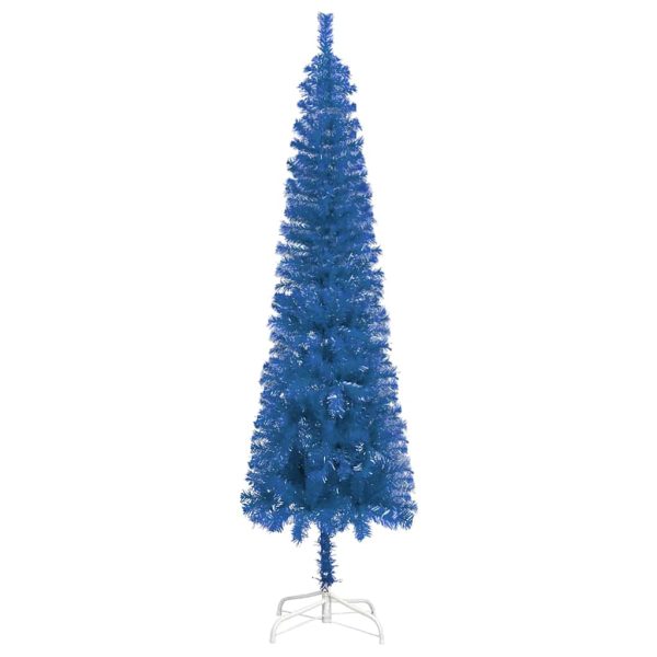 Árvore de Natal fina com luzes LED e bolas 210 cm azul - Image 3