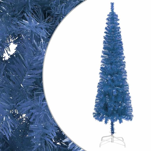 Árvore de Natal fina com luzes LED e bolas 210 cm azul - Image 2