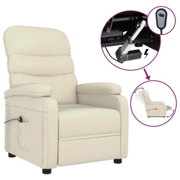 Poltrona reclinável elétrica couro artificial cor creme