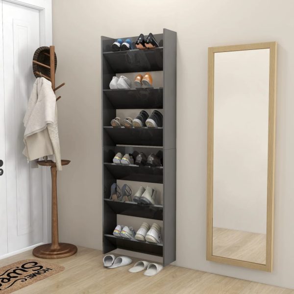 Sapateiras de parede 2pcs 60x18x90 cm contrapl. cinza brilhante - Image 4
