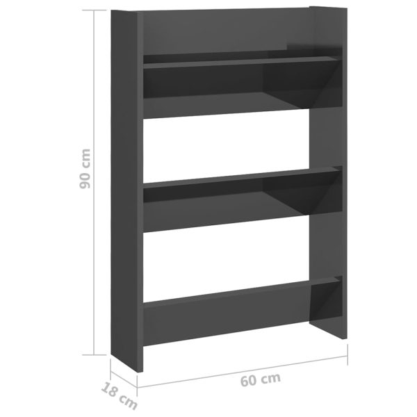 Sapateiras de parede 2pcs 60x18x90 cm contrapl. cinza brilhante - Image 8