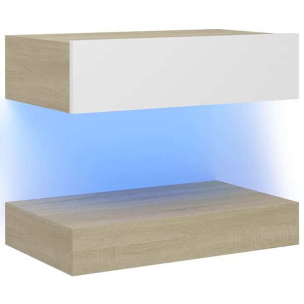 Mesa de cabeceira 60x35 cm contraplacado branco/carvalho sonoma - Image 2