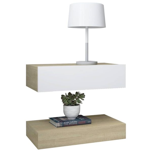 Mesa de cabeceira 60x35 cm contraplacado branco/carvalho sonoma - Image 4