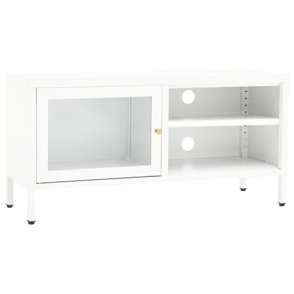 Móvel de TV 90x30x44 cm vidro e aço branco - Image 2