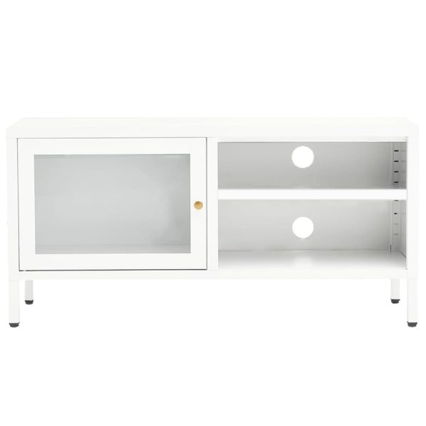 Móvel de TV 90x30x44 cm vidro e aço branco - Image 3