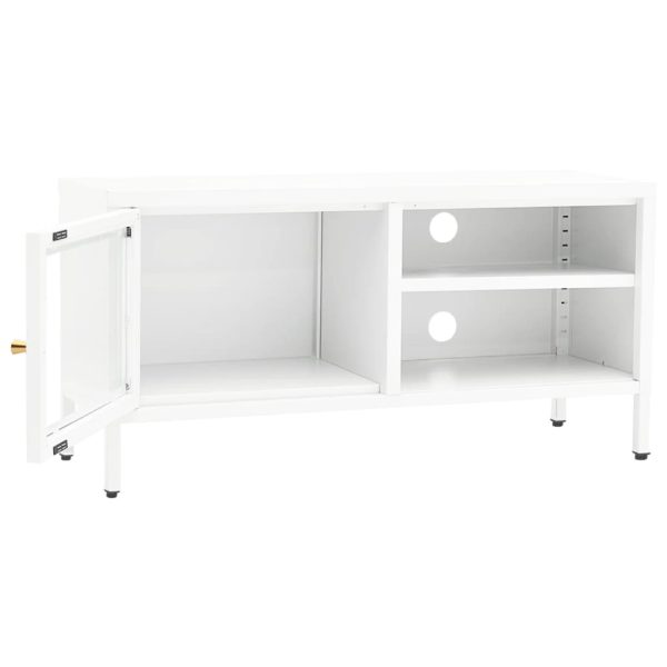 Móvel de TV 90x30x44 cm vidro e aço branco - Image 6