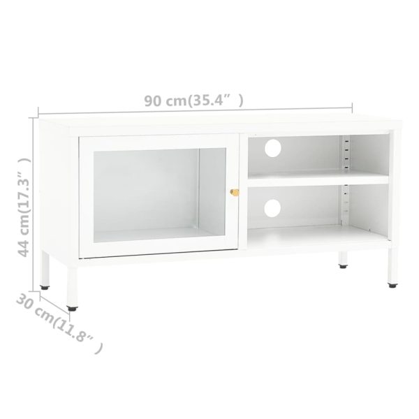 Móvel de TV 90x30x44 cm vidro e aço branco - Image 10