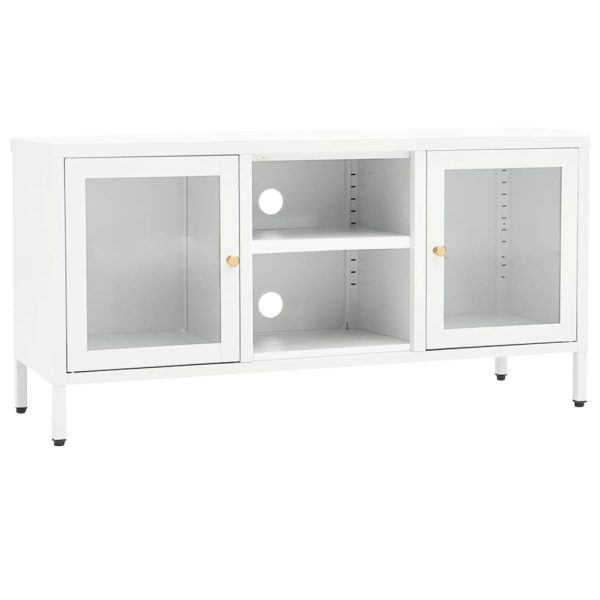 Móvel de TV 105x35x52 cm aço e vidro branco - Image 2