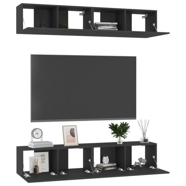 Móveis de TV 4 pcs 80x30x30 cm contraplacado preto - Image 3