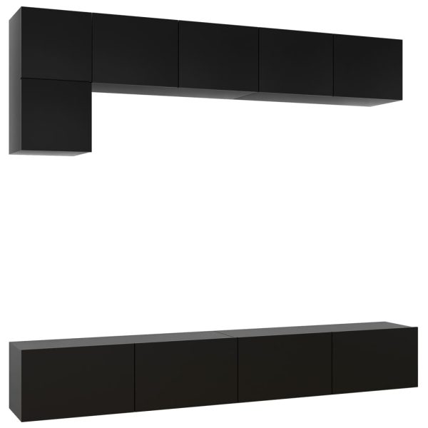 5 pcs conjunto de móveis de TV contraplacado preto - Image 2