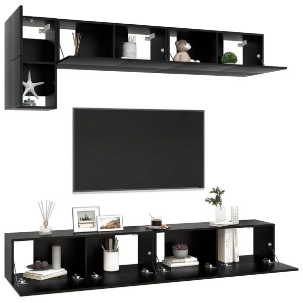 5 pcs conjunto de móveis de TV contraplacado preto - Image 3