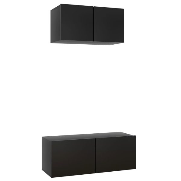 2 pcs conjunto de móveis de TV contraplacado preto - Image 2