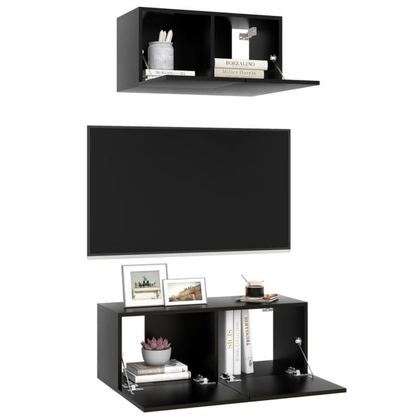 2 pcs conjunto de móveis de TV contraplacado preto - Image 3