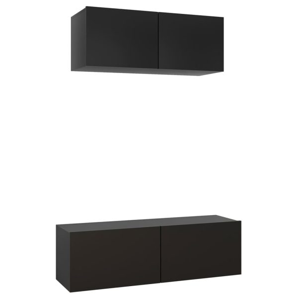 2 pcs conjunto de móveis de TV contraplacado preto - Image 2