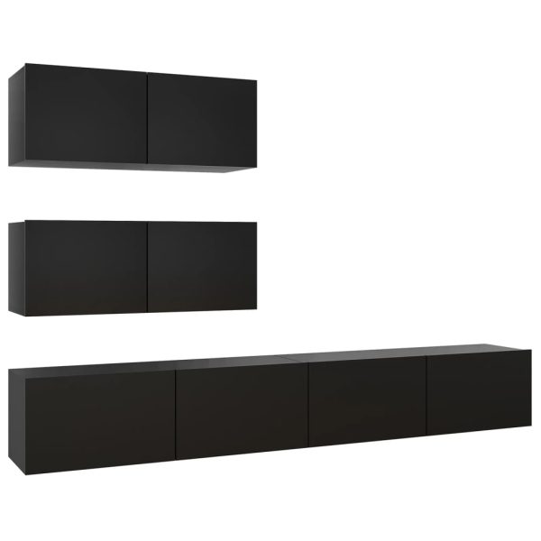 4 pcs conjunto de móveis de TV contraplacado preto - Image 2