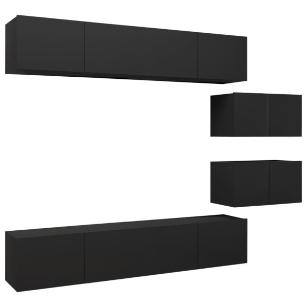 6 pcs conjunto de móveis de TV contraplacado preto - Image 2